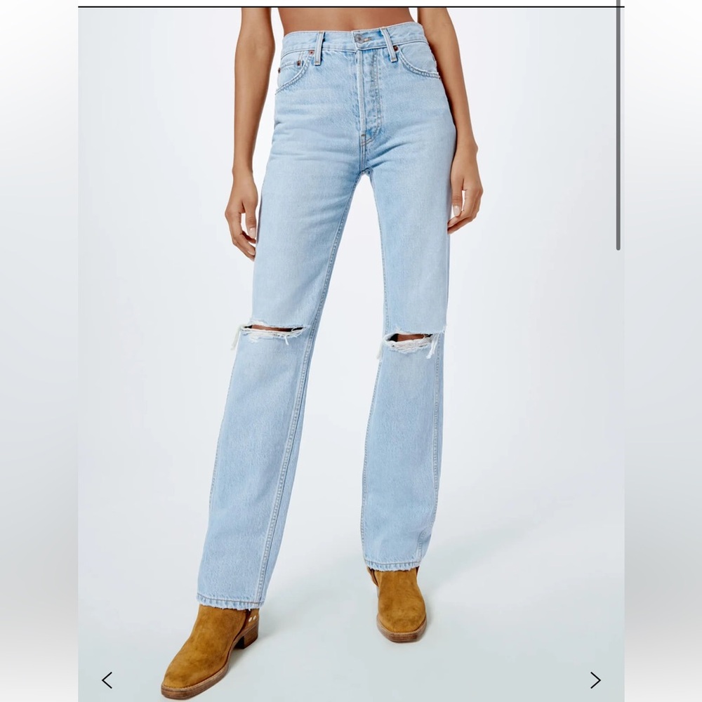 Re/done High rise loose jean in bleach destroy